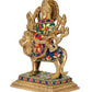 Brass Durga Maa with Lion Idol Hindu Goddess Sherawali MATA Murti MATA Rani Statue Figurine Home Temple (Height: 6.5 Inch)