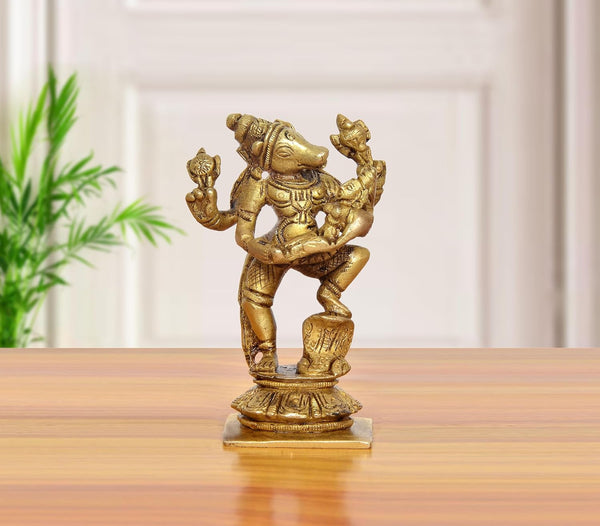 Brass Varaga Lakshmi Statue | Avatar of Bhagawan Vishnu (Height 4 Inch) Mandir Setting