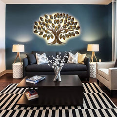 Iron tree wall decor with gold-tone branches and oval crystal-like inlays