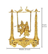 Brass Radha-Krishna swing idol, height 26 in, width 25 in, with hanging chains