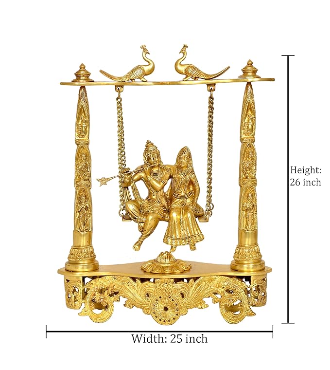 Brass Murlidhar Radha Krishna Murti Statue Idol Playing On Swing Idol Brass Statue, (Height 19 Inch)