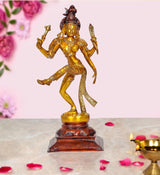 Brass Ardhanrishvara dancing deity statue with Shiva and Parvati figures, front view