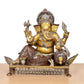 Brass Handcrafted Ganesha Seated on Chowki Idol (Height 16 Inch)