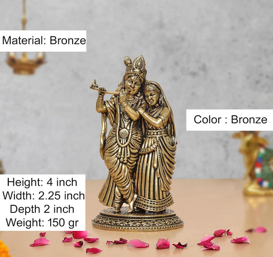 Bronze Radha Krishna Idol (Height 4 Inch)