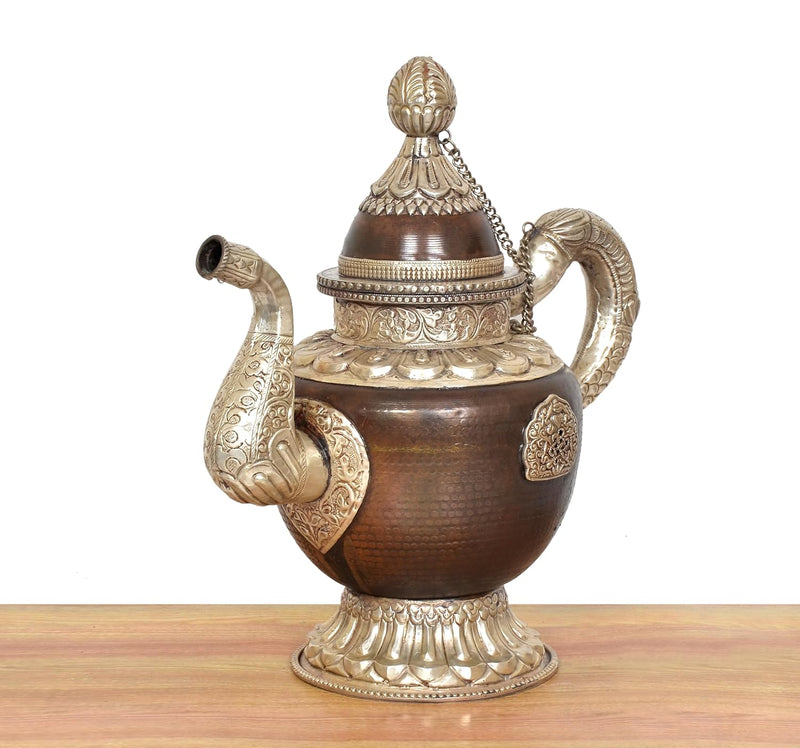 Traditional Himalayan Brass Teapot Tea Kettle Decorative Showpiece (Height: 14 Inches)