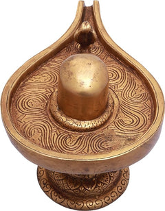 6 in brass Shiva linga ornament with engraved circular face and raised dome top