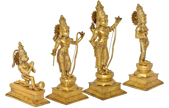 Ram Darbar with Sita Lakshman Hanuman Brass Statue in Golden Finish Home Puja Bhagwan Idol Murti for Mandir Temple, Height 23 inch