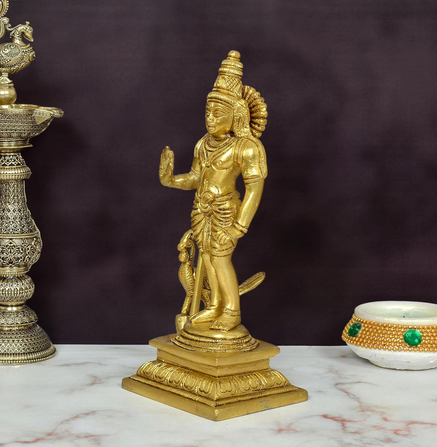 Brass Standing Lord Kartikeya with Peacock Murugan Murti (Height 7 Inch) Craft Detail
