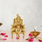 Brass Ganesha Statue Book Reading Turbaned Ganesh Sitting on Chair Sculpture Golden (Height 5 inch)