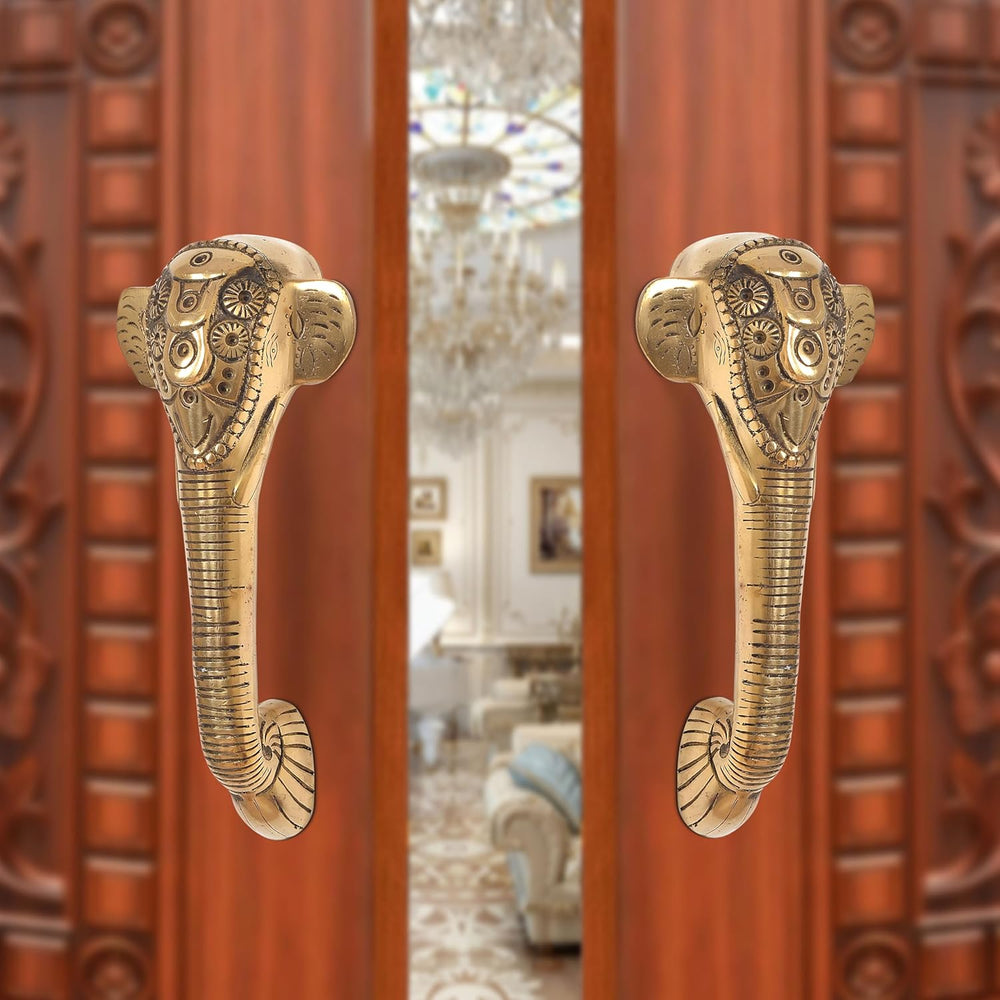 Brass Ganesha Face Door Handle Pair (Pack of 2) (Height : 11 inch)