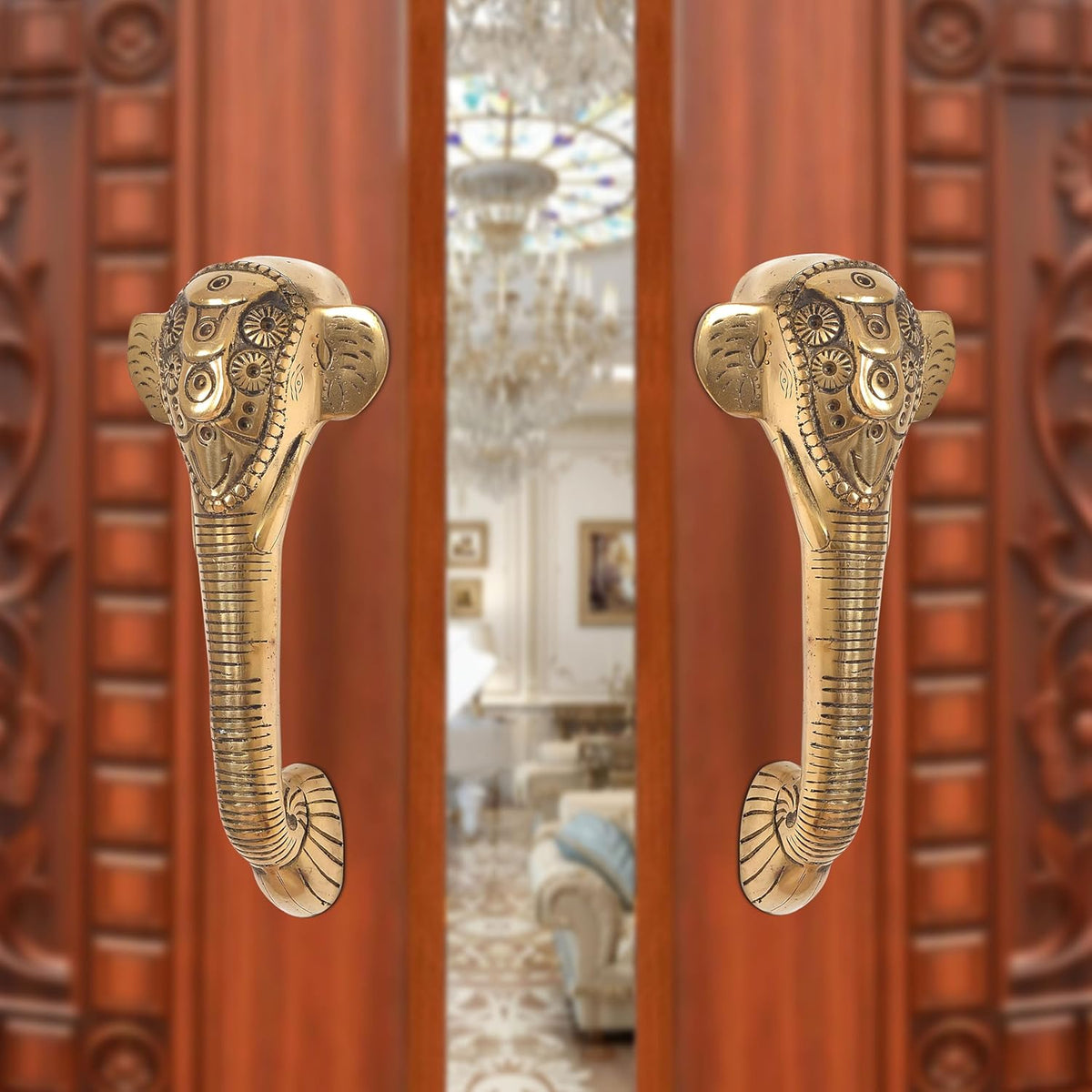 Brass Ganesha Face Door Handle Pair (Pack of 2) (Height : 11 inch)