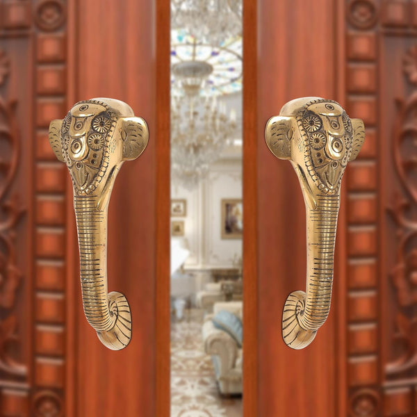 Brass Ganesha Face Door Handle Pair (Pack of 2) (Height : 11 inch)
