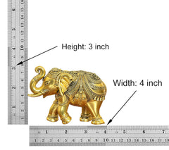 Golden brass elephant decor figurine with height 3 inch shown