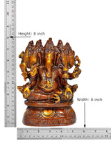 Brass Panchmukhi Ganesha idol with dimensions: height 8 inch, width 6 inch