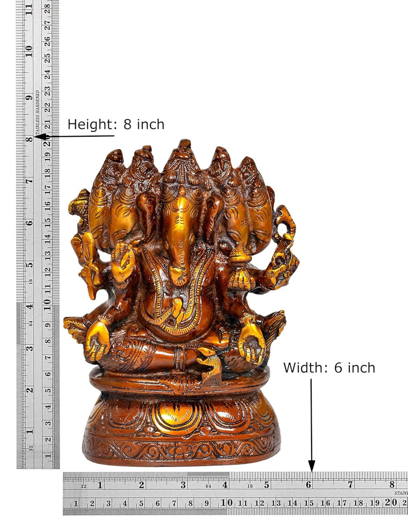 Brass Panchmukhi Ganesha Ganesh Idol Staue Murti for Home Decor Ofice,Temple, Mandir Pooja (Height : 8 Inch)