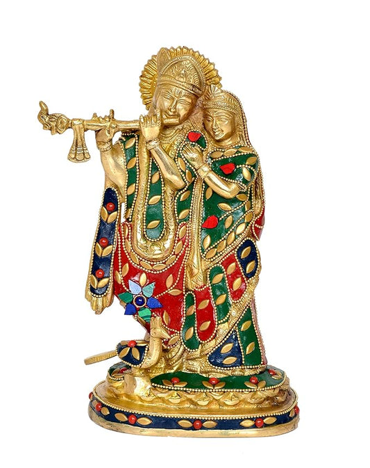 Brass Radha Krishna Murti Statue Idol Brass Statue for Home Decor Multicolor (Height .8.5 Inch)