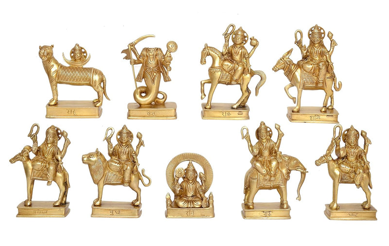 Brass Navagraha Nine Planetary Deities Intricate Sculpture (Height: 6.5 Inch)