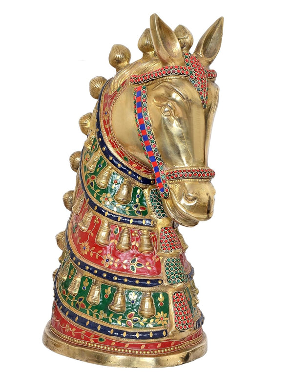Brass Horse Head Beautiful Home Decor (Height: 23 Inch) Study Setting