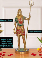 Bholenath brass standing murti with trident, multicolored outfit, 20 inch