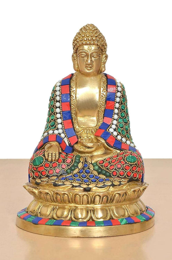 Brass Buddha in Dhyan Mudra (Height 8 Inch) (Multicolour 1) Entryway Setting