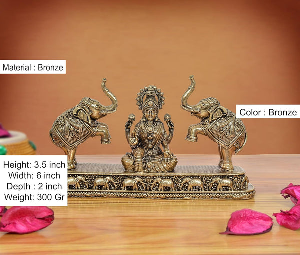 Superfine Brass Gaj Lakshmi Goddess Sitting Statue (Height 3.5 Inch) Entryway Setting