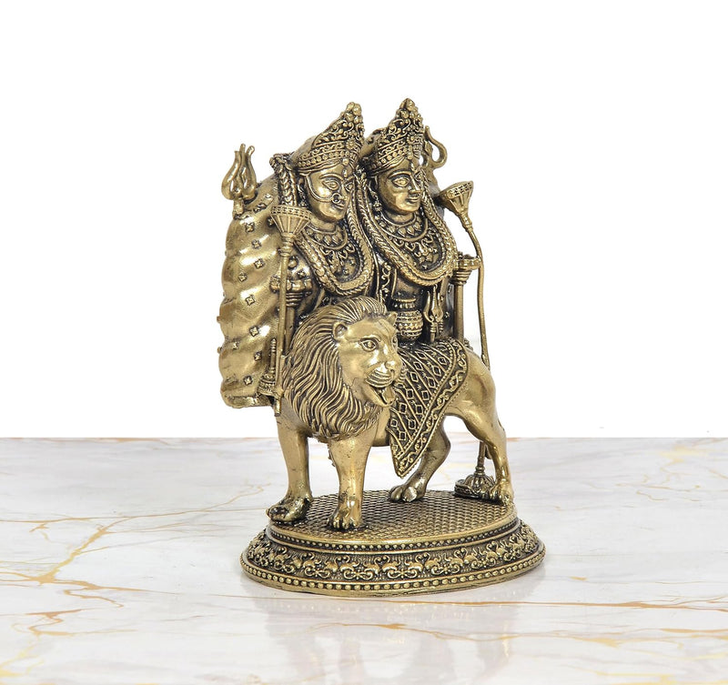 Bronze Kaila Devi Chamunda on Lion Murti (Height 4.5 Inch)