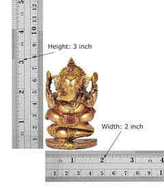AONA resin Ganesha decorative idol, height 3 inch, shown with measuring ruler, seated on base