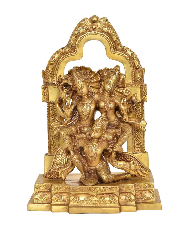 Brass Lakshmi-Narayana on Garuda Statue for Puja Temple at Home Decor Office (Height: 12 Inch)