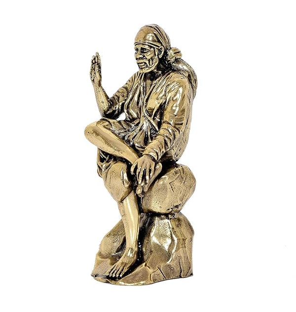 Fine Brass Shirdi Sai Baba Statue Idol Sai Baba Religious Statue (Height: 3 Inch) Study Setting