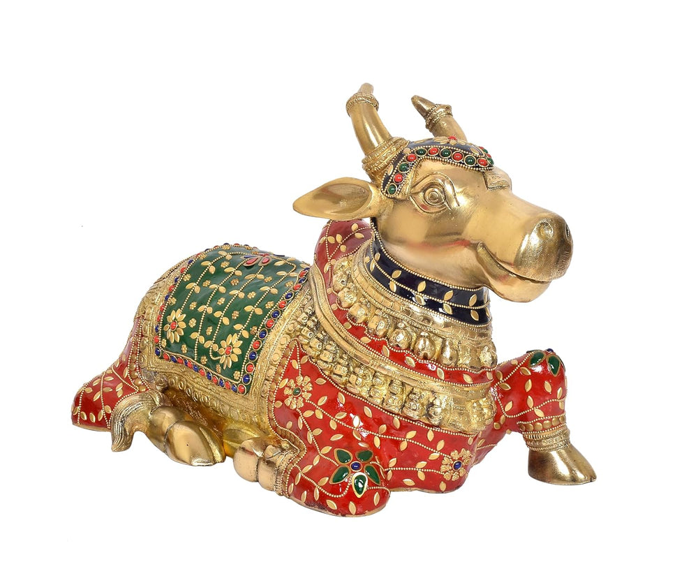 Brass Shiva Seated Nandi Statue (Height: 10 Inches)