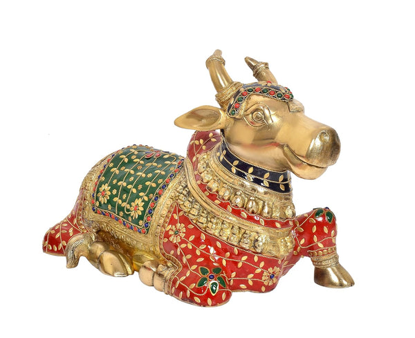 Brass Shiva Seated Nandi Statue (Height: 10 Inches)