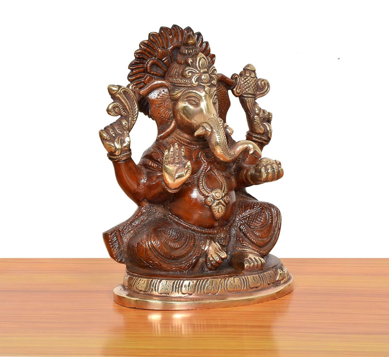 Brass Handcrafted Ganpati Bappa Murti (Height 7.5 Inch)