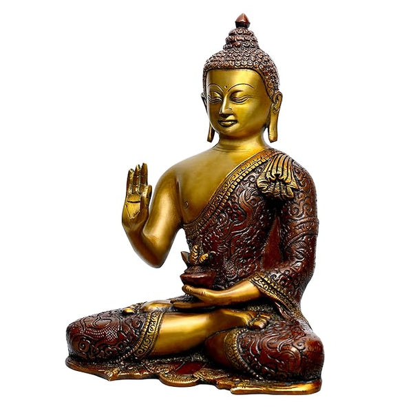 Brass Buddha Statue Abhaya Pose (Height: 10 Inches) Entryway Setting