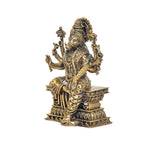 Varahi eight-armed brass murti in side view, seated posture on decorative pedestal