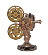 Resin steampunk projector statue, copper-and-brass gear body with round glass lens