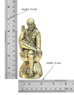 5-inch brass Shirdi Sai Baba statue, seated with one hand raised