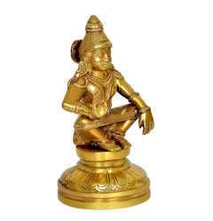 Handcrafted Brass Lord Ayyappan Swamy Statue | Traditional Hindu Idol for Home Temple & Office Decor (Height: 8 Inches)