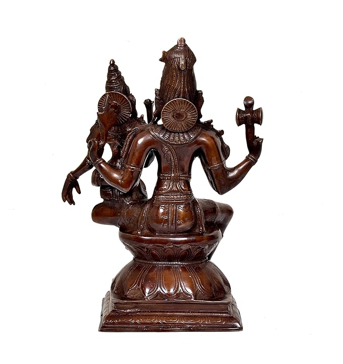 Lord Shiva and Parvati Sitting on Lotus Asan Golden in Brass Statue for Puja (Height: 15.2 Inches)