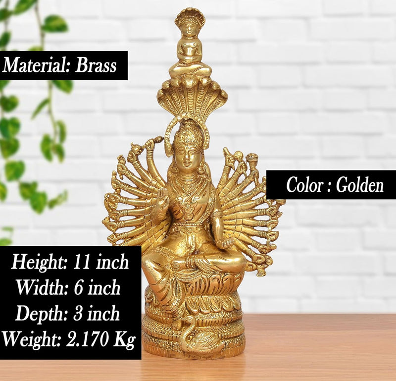 Brass Devi Padmavati Mother of Lord Mahavira Showpiece (Height 11 Inch)
