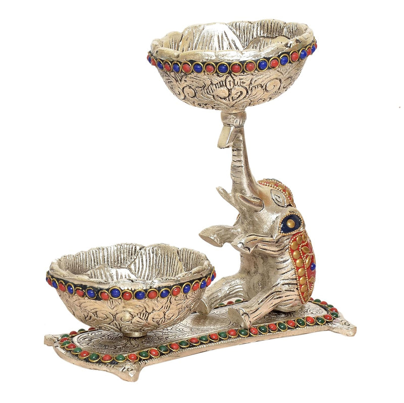 Metal Elephant Dry Fruit Bowl Showpiece Silver Polish Finish (Height 8 Inch)