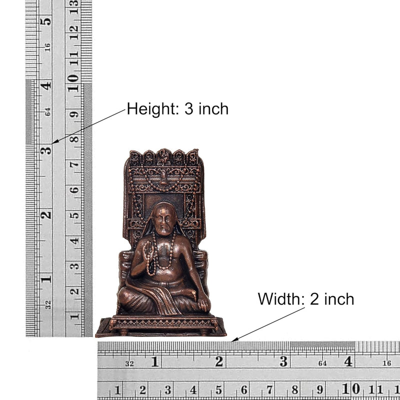 Copper Raghavendra Swami Statue - Revered Guru Idol for Home Temple and Spiritual Decor (Height 3 Inch)