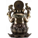 Back view Ganesha resin statue, lotus base and circular halo behind crown