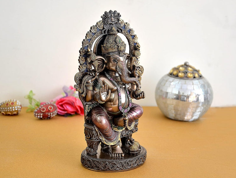 Resin Lord Ganesha Idol | Statue Ganesha Figurine Decorative Showpiece Home Temple Office | Gift Item | Multicolour | Height 10 Inches