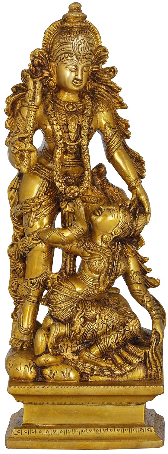Brass Kamadeva & Rati Statue | Traditional Hindu Deity Sculpture | Natural Brass Finish (Height: 13.5 Inches) Entryway Setting