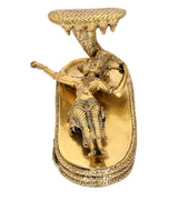 Brass Vishnu Yoga Nidra statue, seated on tall arched base with cobra details