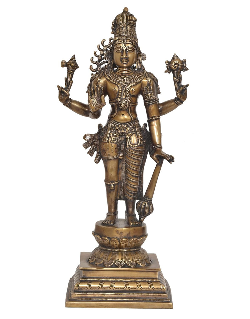 Brass Vishnu Four Armed Standing Vishnu Statue,for Home Decor and Pooja Mandir Temple (Height 21.5 Inch)