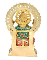 Rear view Brass Ganesha statue with circular crown halo and multicolor lower garment
