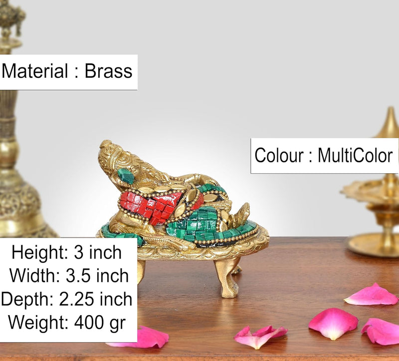 Brass Relaxing Ganesha Statue (Height :3 inch) (Multicolor )
