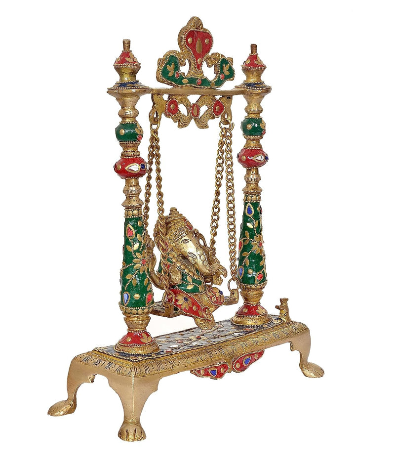 Brass Ganesha Swing Idol Statue for Home Decor, Living Room | Height : 16.5 inches