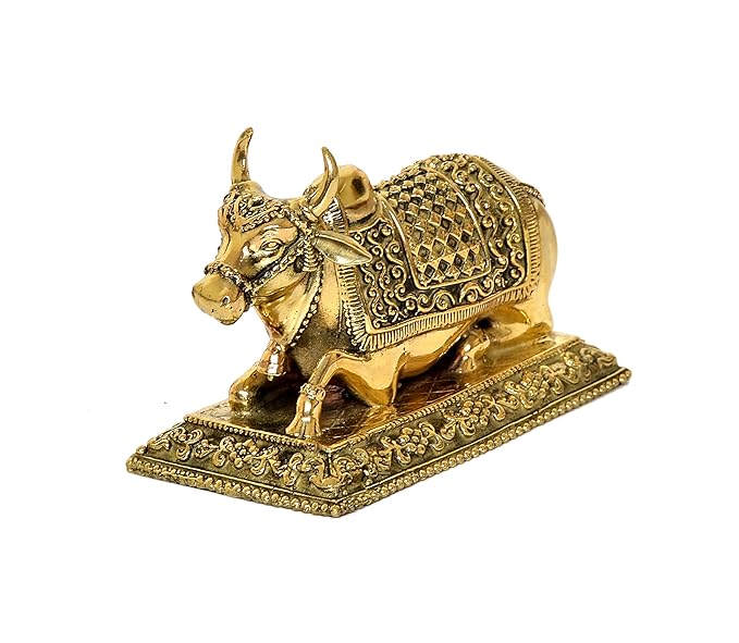 Brass Nandi Cow Statue Idol Murti On Base Decorative Item for Home | Height : 2.5 Inch